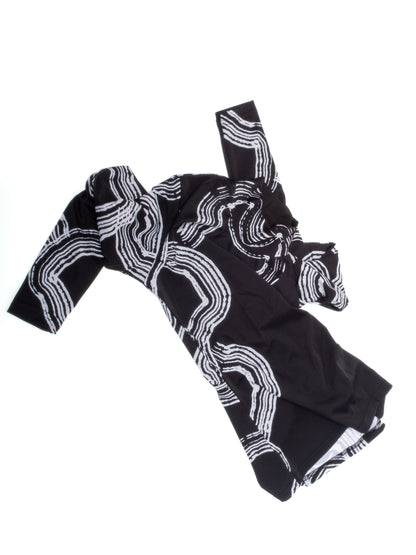 Onyx Tide bodysuit jersey top black and white ocean print on jersey fabric by VinöniV / VinoniV featuring fluid, water-inspired design.
